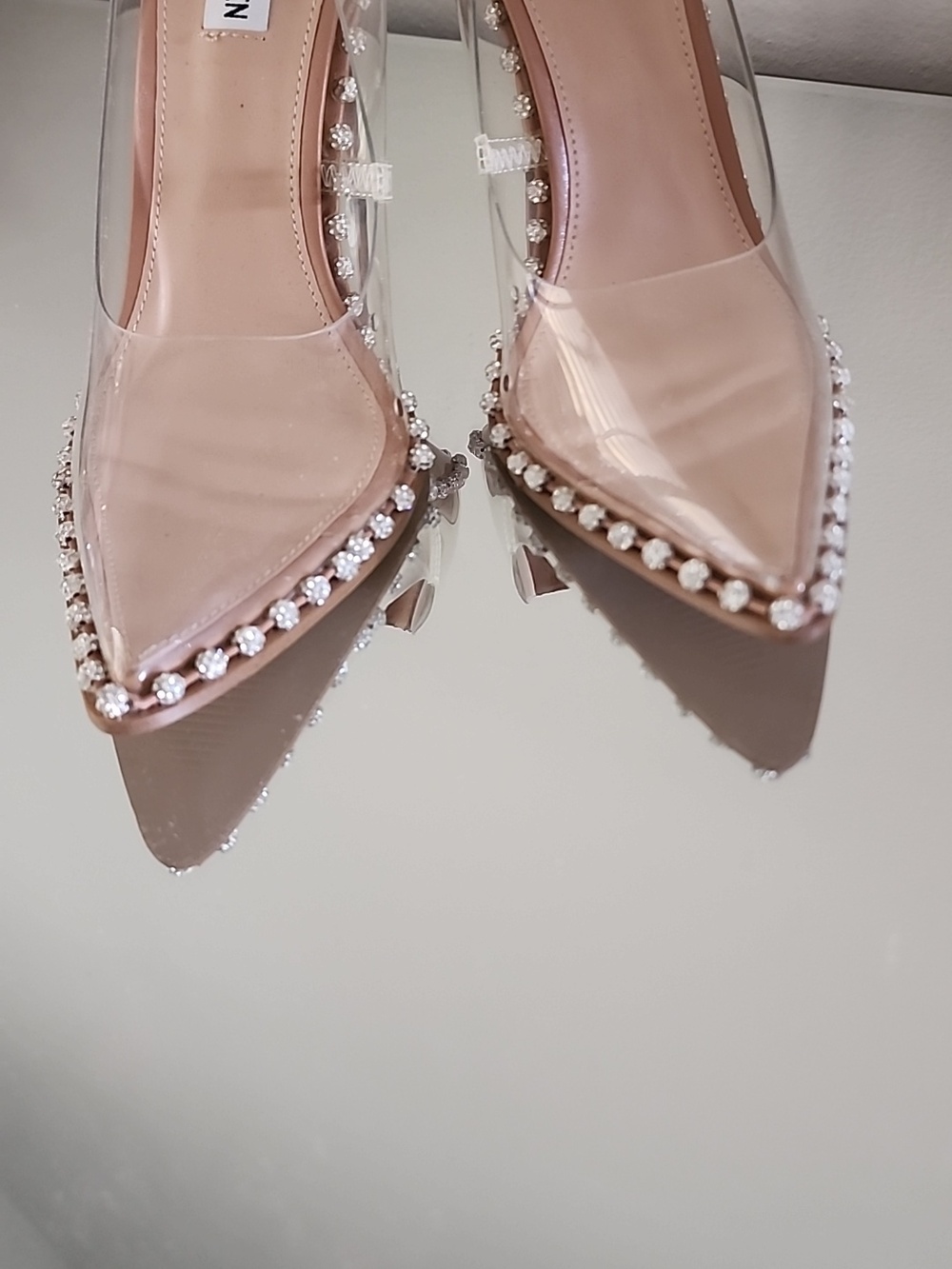 ♡♥︎♡ Steve Madden Classic Nude Clear PVC Crystal-Trim Stiletto Heels Size 8.5 - Picture 6 of 11